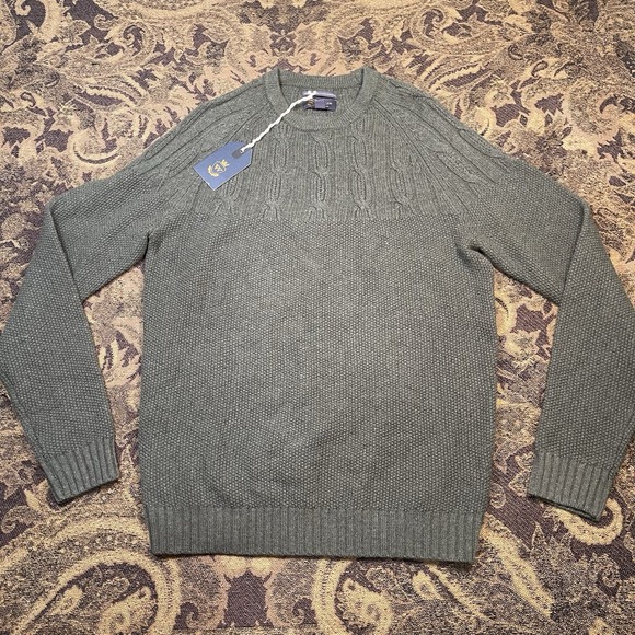 Wallin & Bros. Other - Wallin & Bros Sweater Mens Medium Green Crewneck 100% Lambswool Cable Knit New